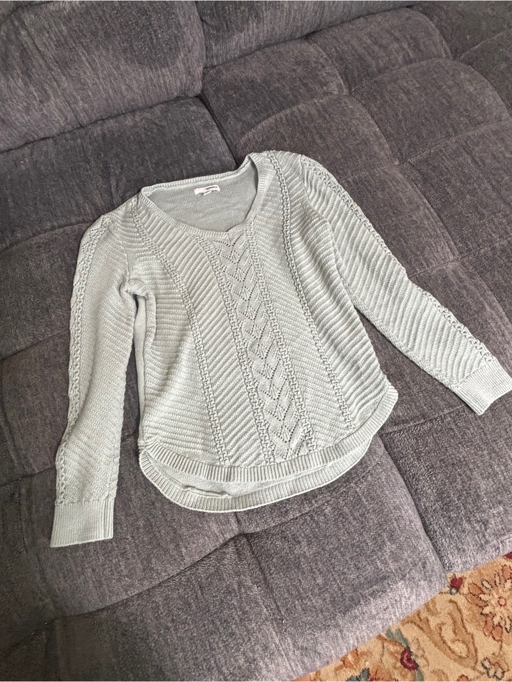 Sonoma Sage Green V-Neck Cable Knit Sweater